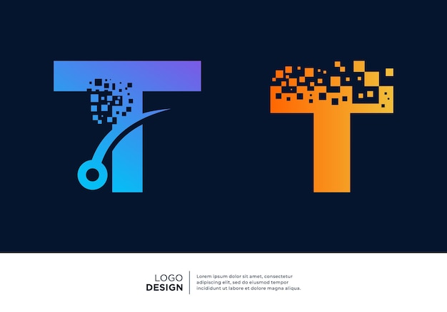 Colección de diseño de logotipo de tecnología digital de la letra T