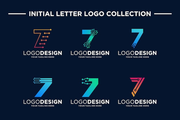 Vector colección de diseño de logotipo de tecnología digital número 7