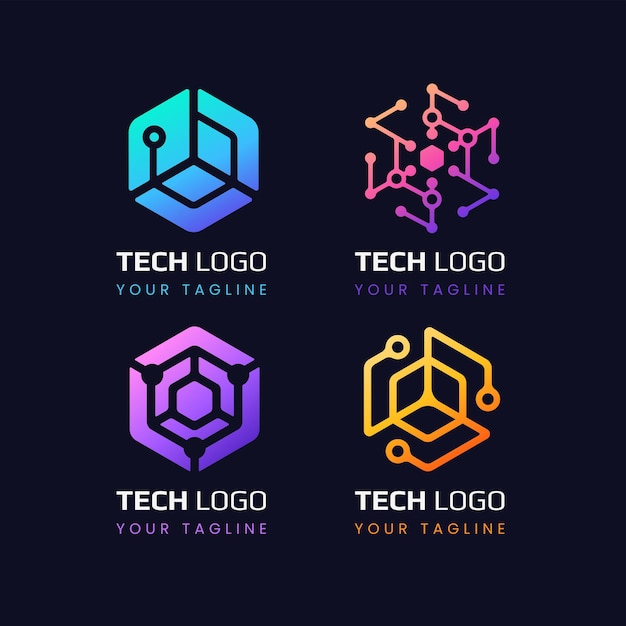 Vector colección de diseño de logotipo tecnológico con estilo degradado