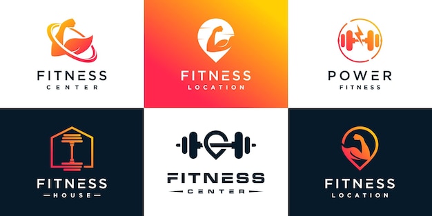 Colección de diseño de logotipos de fitness para empresas con concepto de elemento creativo Vector Premium