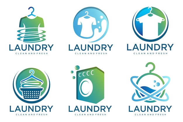 Colección de diseño de logotipos de lavanderías Servicio de lavandería Ilustración vectorial
