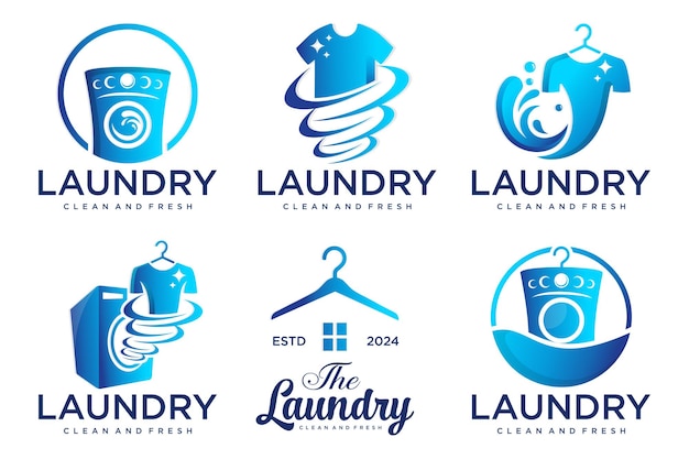Colección de diseño de logotipos de lavanderías Servicio de lavandería Ilustración vectorial