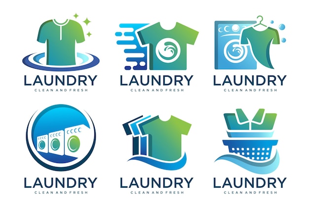 Colección de diseño de logotipos de lavanderías Servicio de lavandería Ilustración vectorial