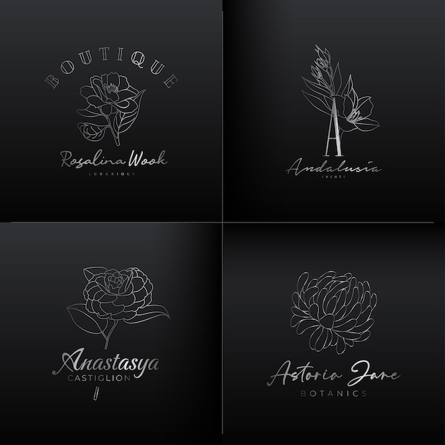 Colección de diseño de logotipos de lujo con iniciales y decoración floral para el logotipo de la marca