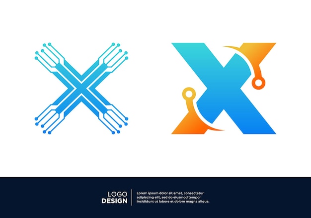 Vector colección de diseño de logotipos de tecnología digital de la letra x