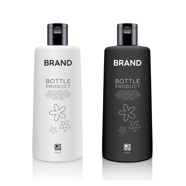 Colección de diseño de maqueta de productos en blanco y negro de botella aislada en vector de fondo blanco