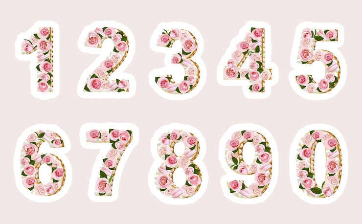 Colección de diseño de pastel de número floral dibujado a mano