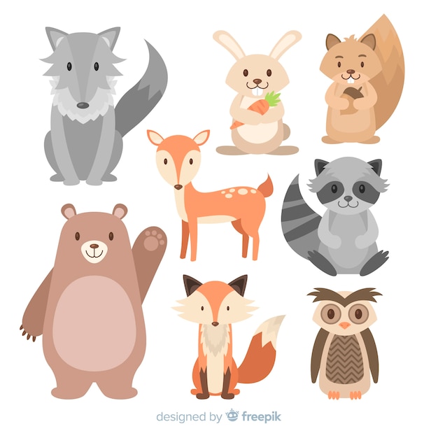 Vector colección de diseño plano de animales del bosque otoñal