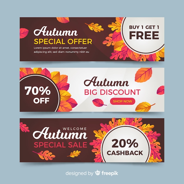 Colección de diseño plano de banner de ventas de otoño