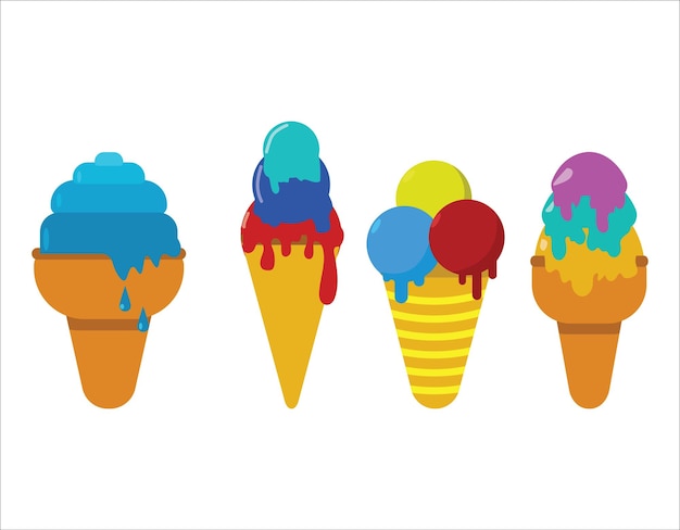 Vector colección de diseño plano de cono de helado de sabor