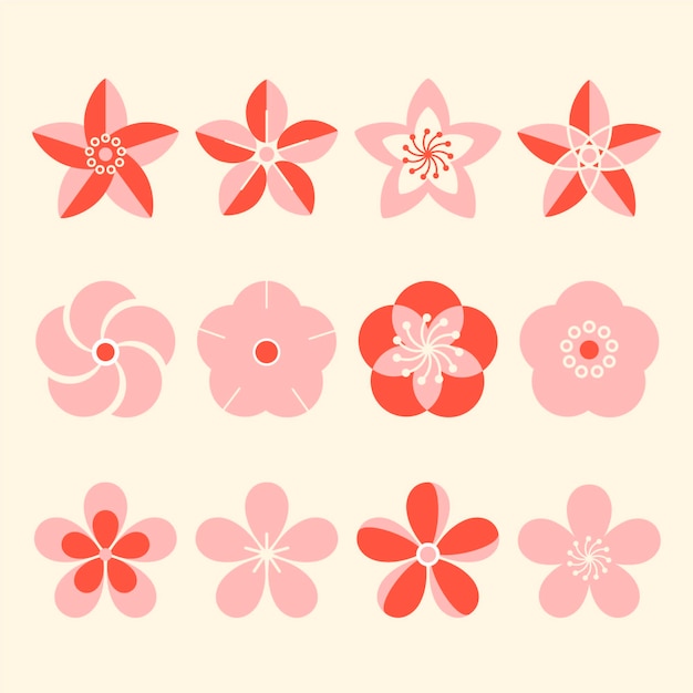 Colección de diseño plano de flores de sakura