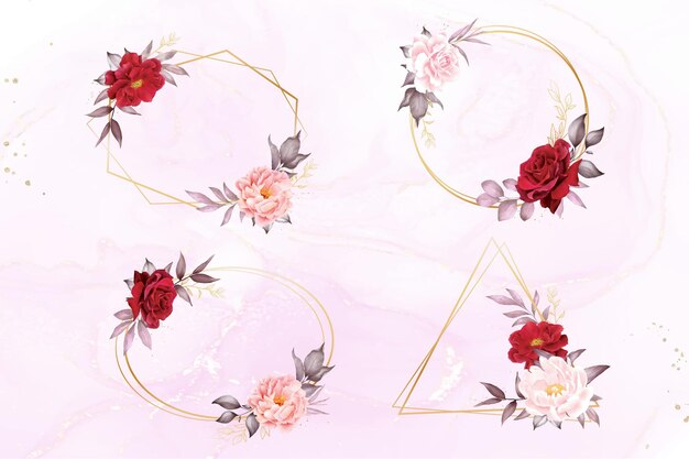 Colección de diseño de plantillas multipropósito de marcos de boda de acuarela minimalista