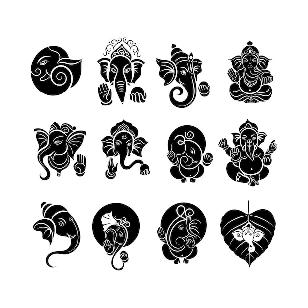 Vector colección de diseño de símbolos lord ganesha para el festival ganesh chaturthi