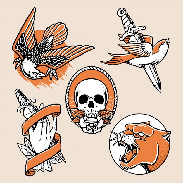 Vector colección de diseño tradicional de tatuajes