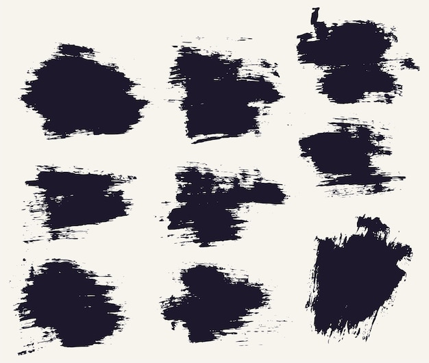 Colección de diseño de trazo de pincel de salpicadura de textura de banner de color negro de tinta grunge