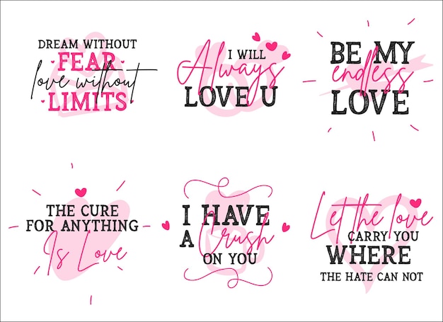 Colección de diseño de varias citas de amor