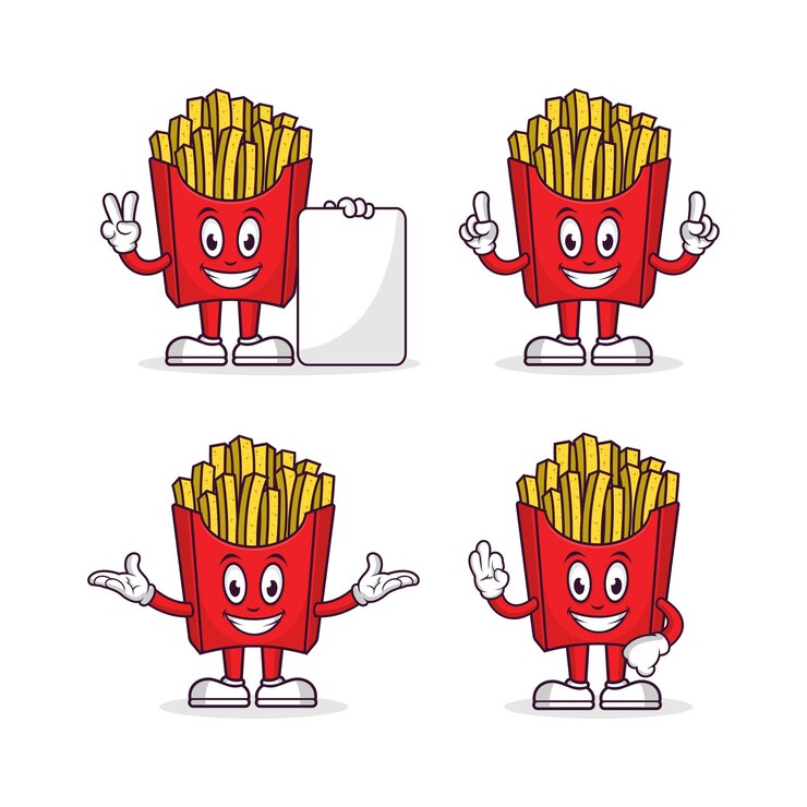 Vector colección de diseño de vector de personaje de dibujos animados de mascota de papas fritas