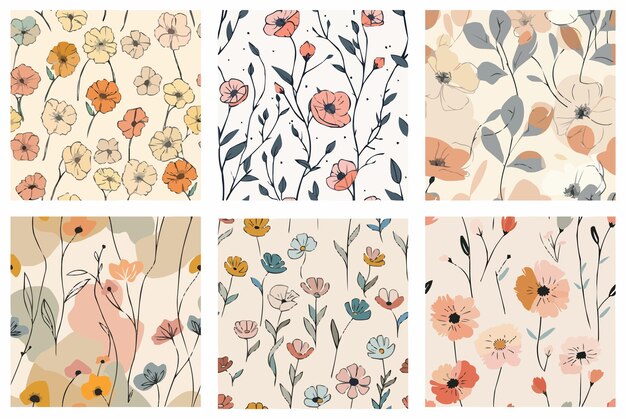 Colección de diseño vintage de flores y hojas de primavera