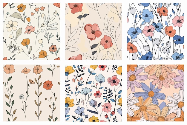 Colección de diseño vintage de flores y hojas de primavera