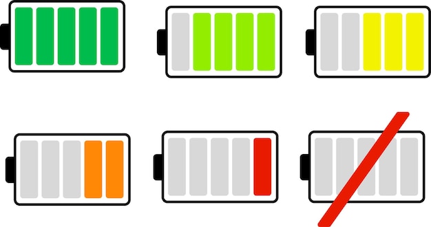 Vector colección de diseño de widgets móviles para el indicador de potencia de la batería