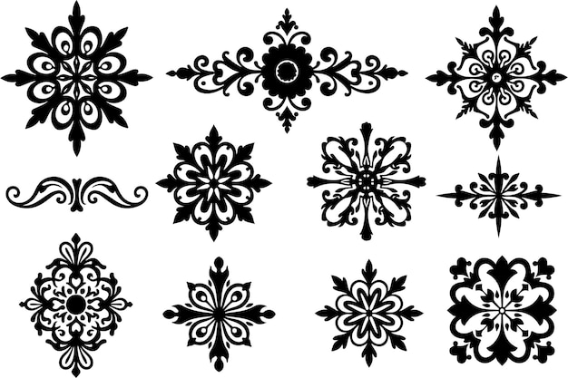 Colección de diseños de adornos florales con ornamentación negra