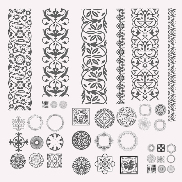 una colección de diseños en blanco y negro incluyendo un diseño el diseño de un círculo y las palabras todos