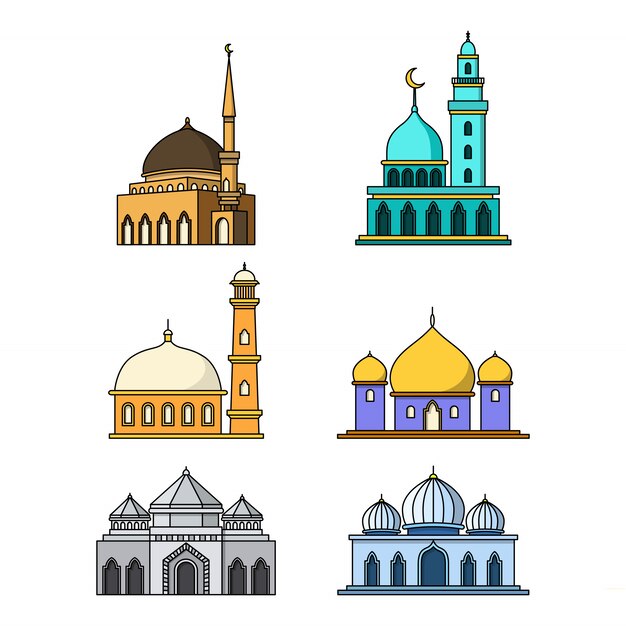 Vector colección de diseños de construcción de mezquitas.