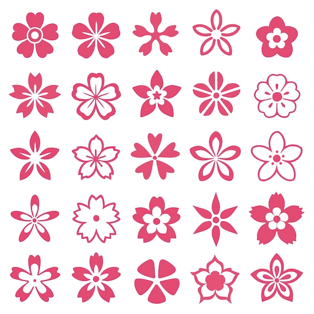 Colección de diseños decorativos estilizados de flores de cerezo