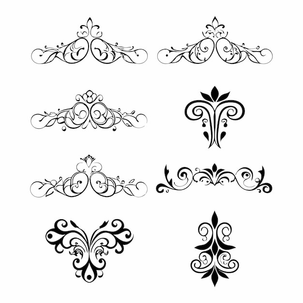 una colección de diseños y diseños en blanco y negro
