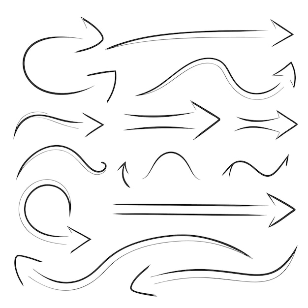 Colección de diseños de flechas dibujados a mano para diseño e ilustración web