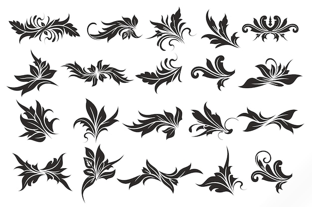 una colección de diseños florales en blanco y negro