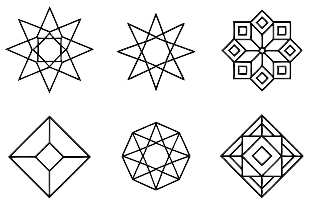 una colección de diseños geométricos en blanco y negro con un fondo blanco y negro