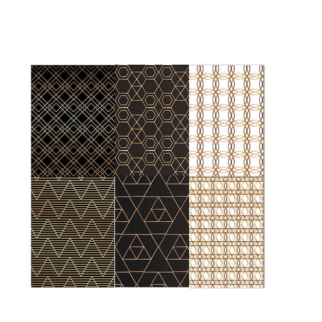 Colección de diseños geométricos de lujo decorativos sin costuras de diseño dorado repetible ele ornamental