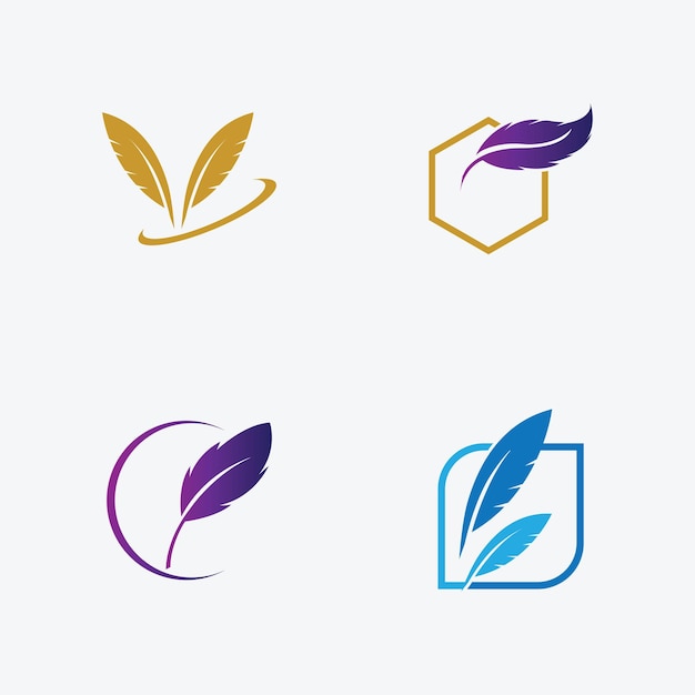 colección de diseños de ilustraciones de logotipos de plumas sobre un fondo gris