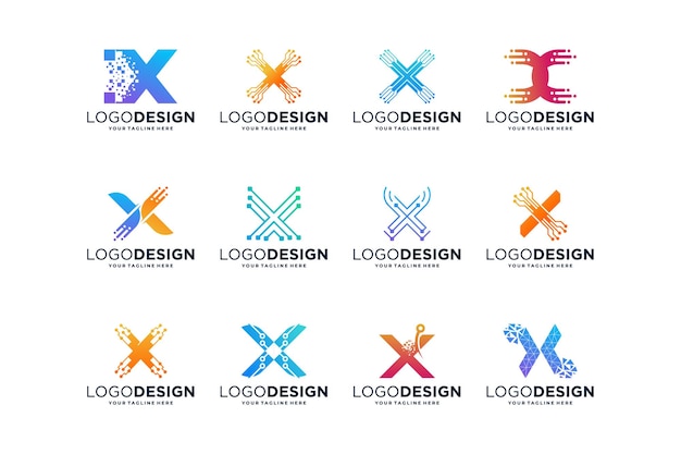 Colección de diseños de logotipos de conexión digital con la letra X