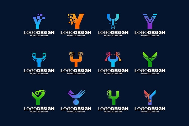 Vector colección de diseños de logotipos de conexión digital con la letra y