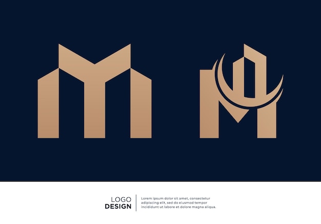 Colección de diseños de logotipos de construcción de edificios con la letra M