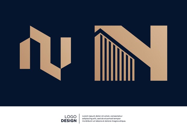 Colección de diseños de logotipos de edificios arquitectónicos con la letra N