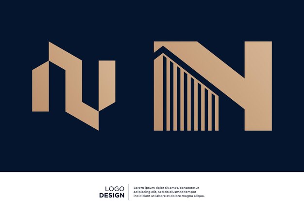 Vector colección de diseños de logotipos de edificios arquitectónicos con la letra n