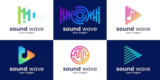 Colección de diseños de logotipos Elementos del logotipo del reproductor de música Pulse Registro de música electrónica