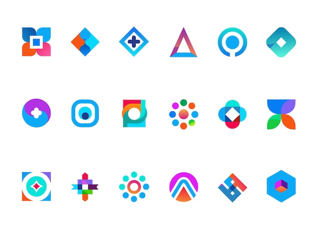 Colección de diseños de logotipos geométricos coloridos y abstractos