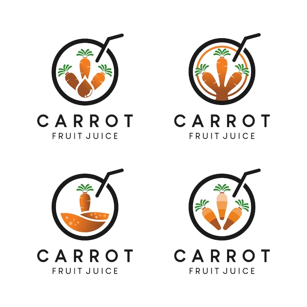 Una colección de diseños de logotipos de jugo de zanahoria con conceptos creativos