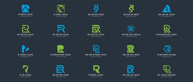 Una colección de diseños de logotipos con la letra inicial R
