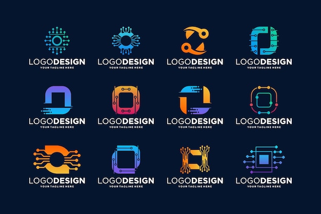 Vector colección de diseños de logotipos de la letra o de conexión digital