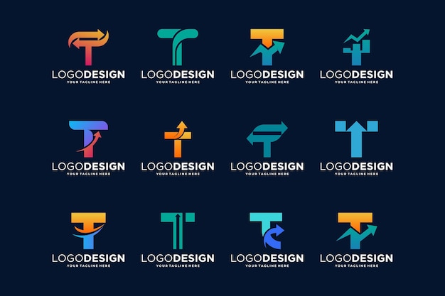 Vector colección de diseños de logotipos de la letra t para inversiones de marketing y negocios