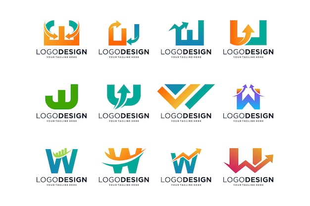 Vector colección de diseños de logotipos de la letra w para inversiones de marketing y negocios