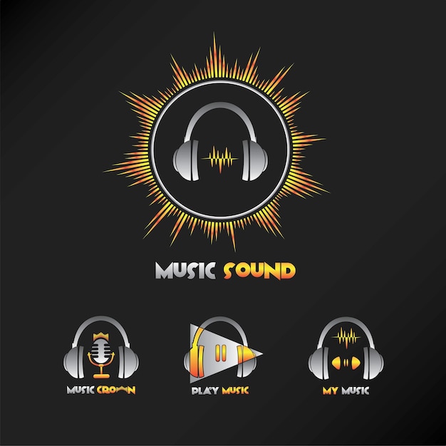 una colección de diseños de logotipos de música con una mezcla de colores claros y clásicos