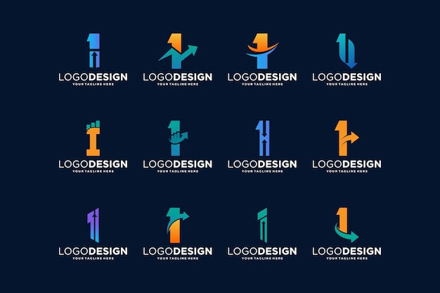 Vector colección de diseños de logotipos número 1 para inversiones de marketing y negocios