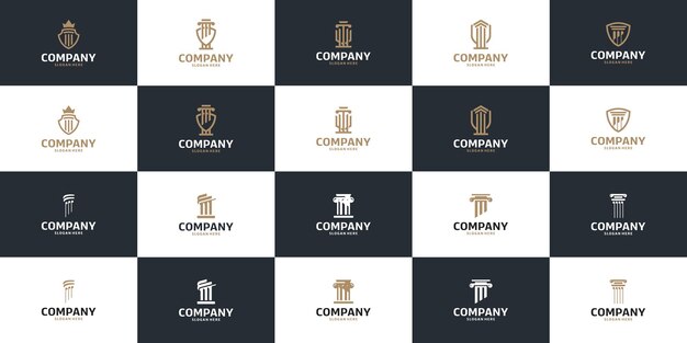 Colección de diseños de logotipos de protección de lujo de pilares y escudos