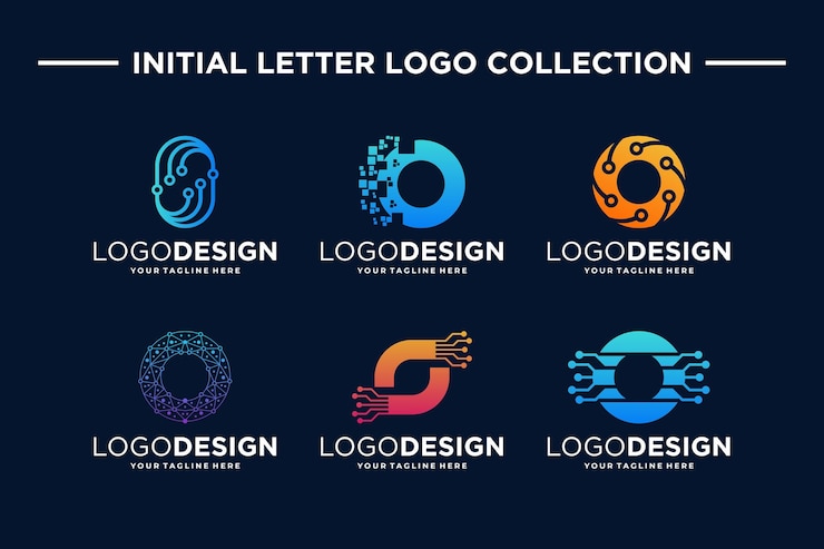 Vector colección de diseños de logotipos de tecnología digital con la letra o